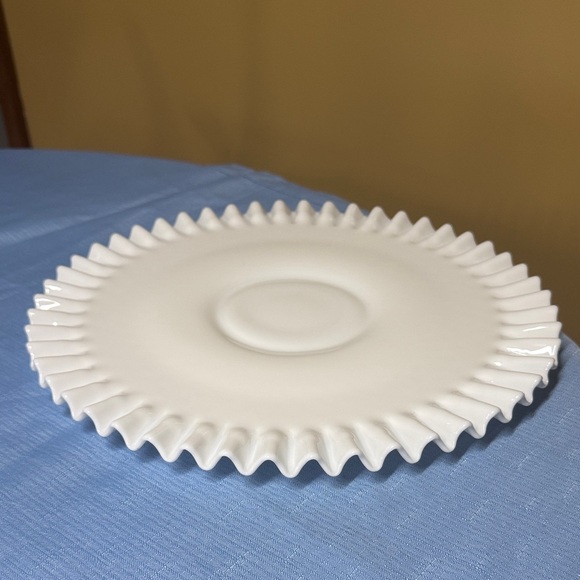 Fenton Other - Fenton Ruffled Edge Hobnail Milk Glass Low Footed Cake Plate 13.5” diameter